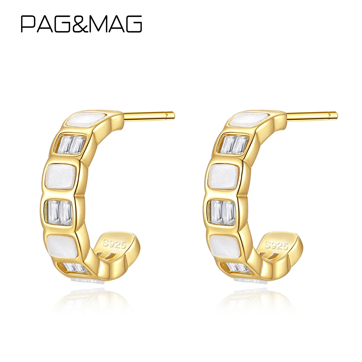 

PAG MAG S925 Серебряные квадратные серьги-кольца с фианитами, модные блестящие дизайнерские женские украшения для вечеринки, повседневные украшения золотого цвета, аксессуары