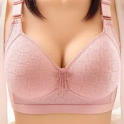 Large size non-steel ring comfortable push up women's underwear breathable sweat thin section four rows of buttons mother bra