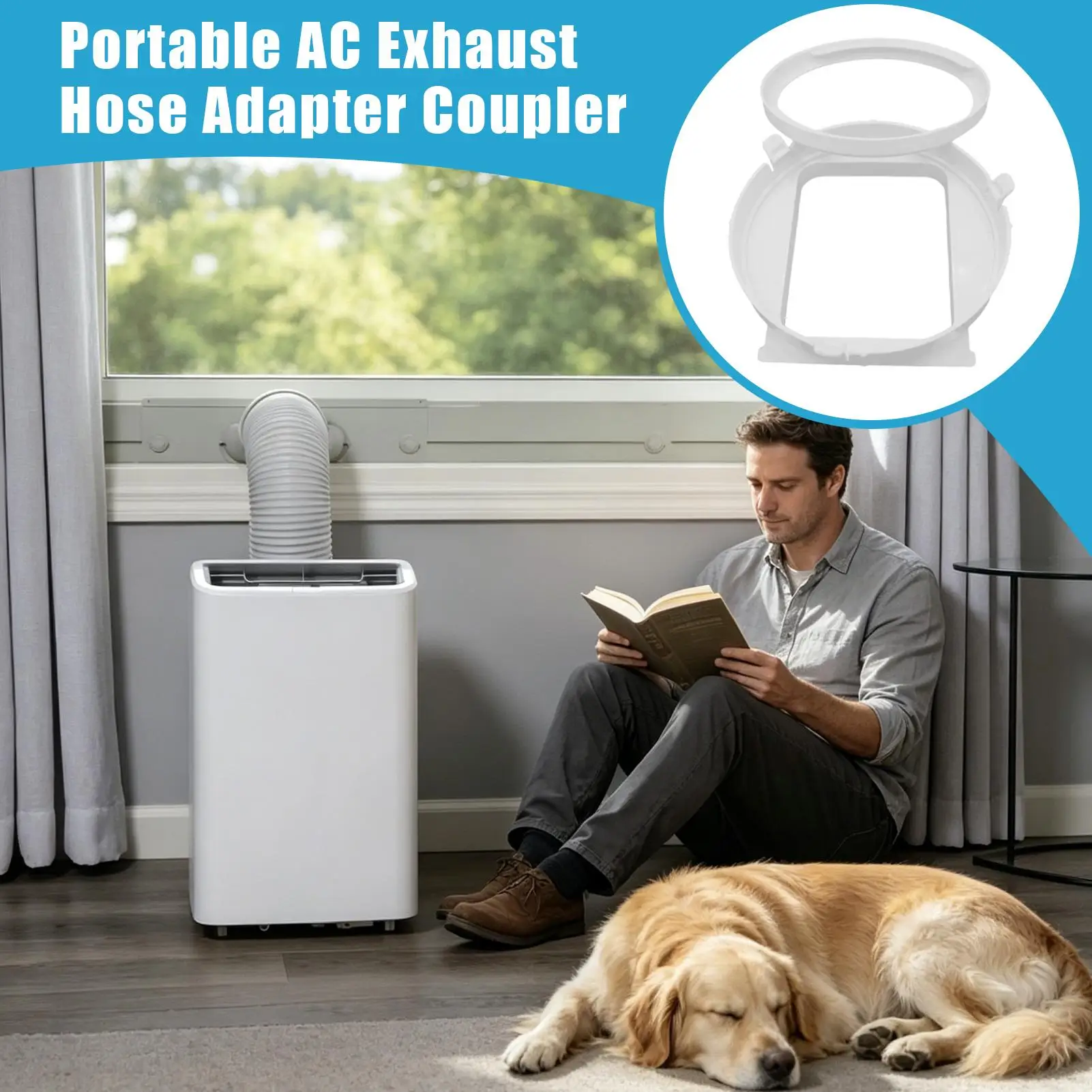 Portable AC Exhaust Hose Coupler 5.9-Inch Tight Tube Attachment With Clamp Ring Bidirectional Rotation Portable Air Conditioner