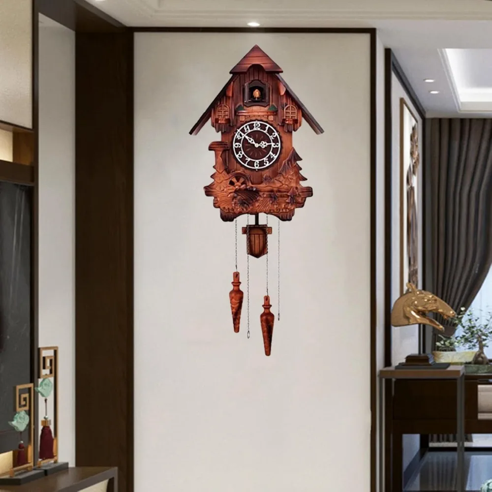 Cuckoo Clock, Retro Wooden, Battery Powered, 30 Inch Retro Style Pendulum Clock, Suitable for Bedrooms, Living Rooms, Kitchens