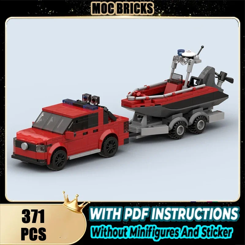 

Moc Building Blocks Dutch Fire Pick-up with Boat Trailer Technology Modular Bricks Model Gifts Christmas Toys DIY Sets Assembly！