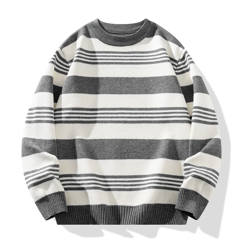 2024 autumn and winter new crew-neck striped thin and thick warm all-match knitwear