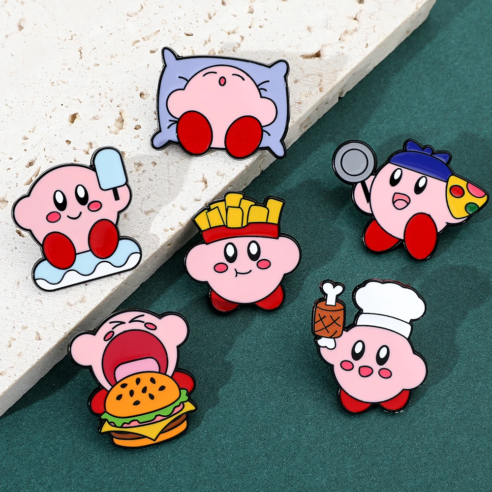 Anime Kirby Brooches Pins Pink Cartoon Animation Badge Kids Brooch Denim Jeans Lapel Pin Jewelry Clothing Accessories Gifts