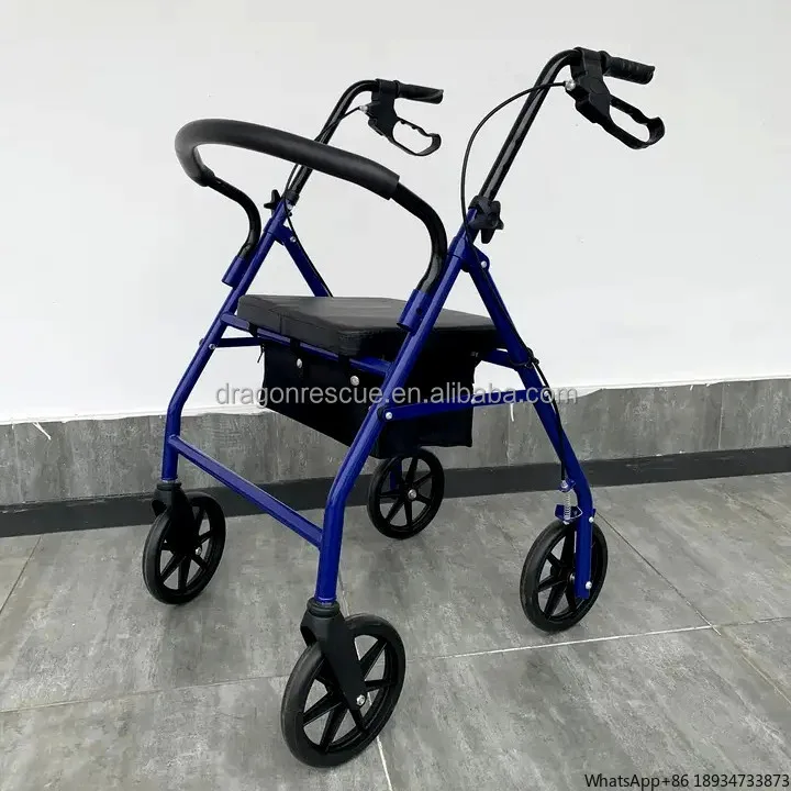 Health Care Supplies Walking Aids 4 Wheels Folding Training Equipment Walker Rollator with Seat for Adults