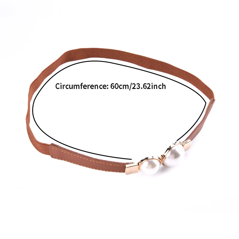 Creative Pearl Buckle Belt PU Leather Dress Skirt Waist Elastic Thin Women Belts Ladies Waistband