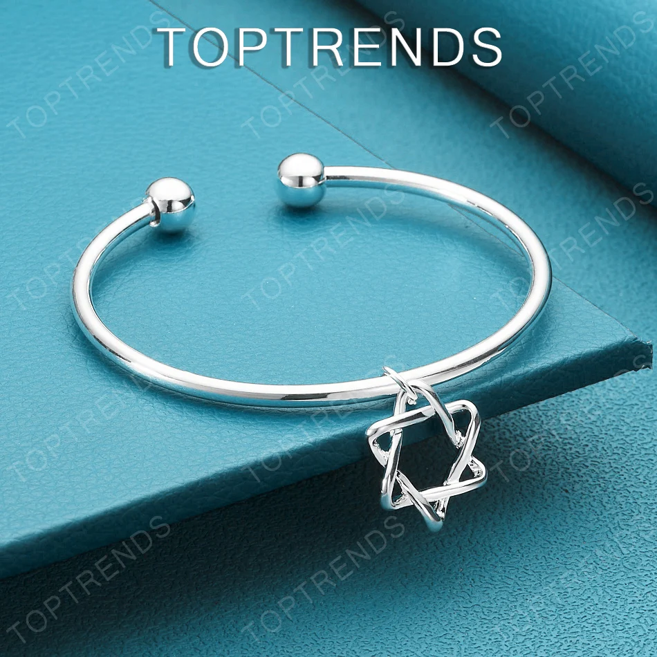 

Popular 925 Sterling Silver Hexagonal Pendant Bangle Women Fashion Charm Jewelry Girls Christmas Gift Accessories Birthday Party
