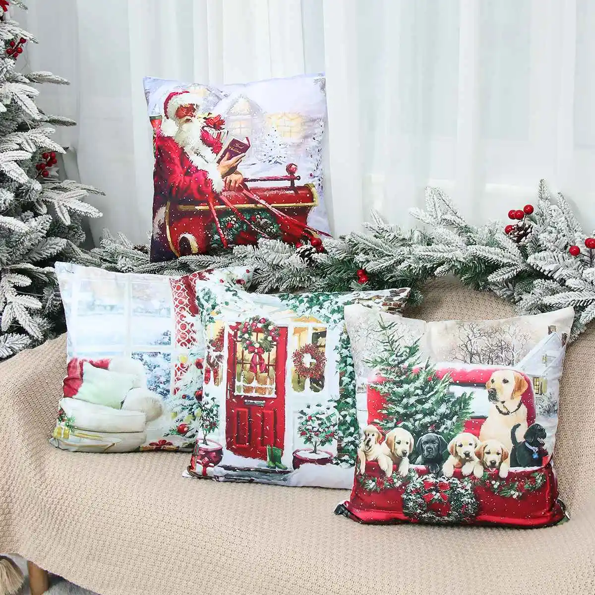 Christmas Cushion Cover Xmas Decorations For Home 2024 Merry Christmas Ornament Pillowcase Natal Navidad New Year 2025 Gifts