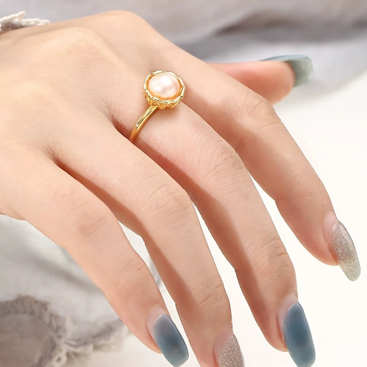 925 Sterling Silver Bezel Cup Ring Setting Adjustable Ring Base Blank for 7-9.5mm Round Pearl Mounting DIY Jewelry Gift Making
