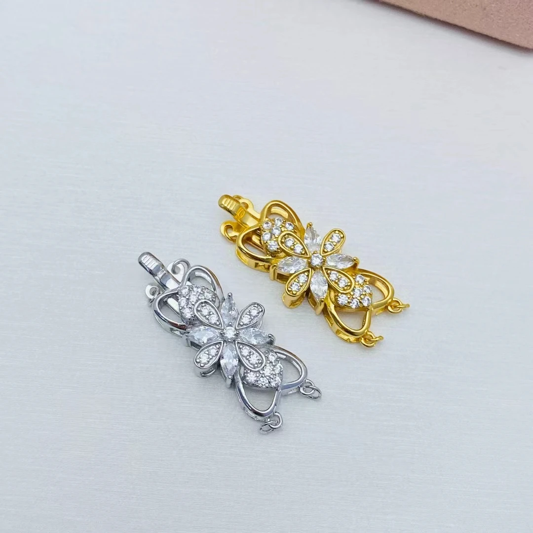 Wholesale Two Rows DIY 925 Sterling Silver Necklace Bracelet Clasp Hook Accessories for 5-7mm Pearls 5pcs/lot