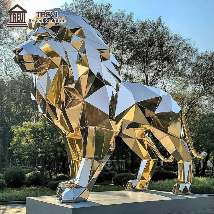 TREVI Life Size Garden Decorative Metal Animal Sculpture Stainless Steel Outdoor Statue Lion for Sale