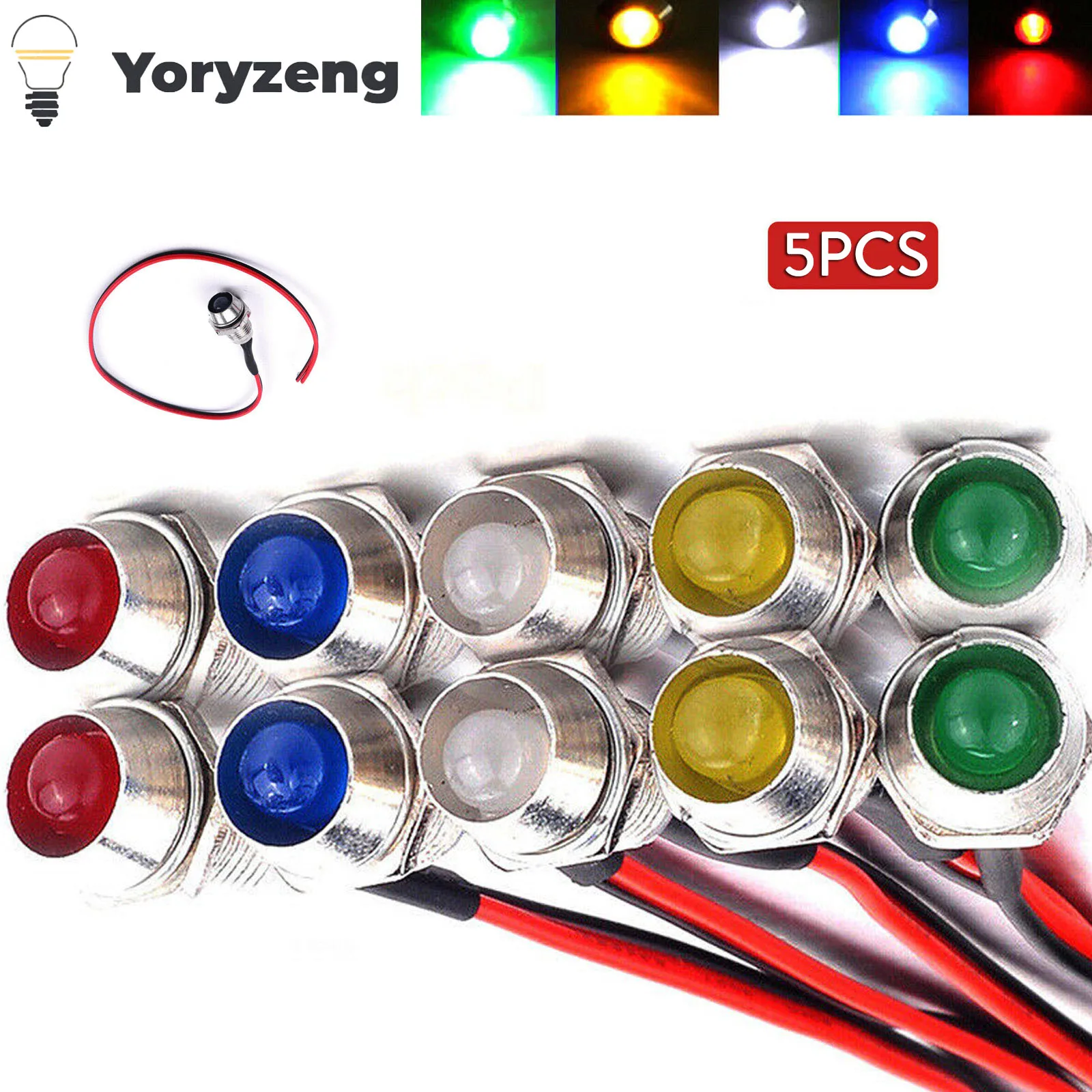 5 adet 8mm LED Mini Metal gösterge ışığı sinyal su geçirmez lamba iplik Metal 12V Pilot sızdırmazlık kırmızı sarı mavi yeşil beyaz