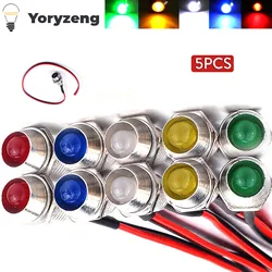 5 szt. 8mm LED Mini metalowa sygnał świetlny wodoodporna lampa gwint metalowy 12V uszczelnienie pilotowe czerwony żółty niebieski zielony biały