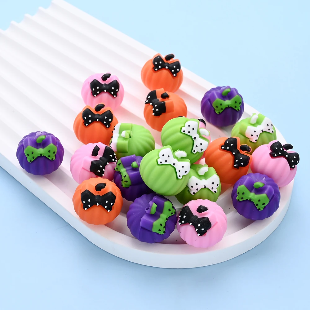 4Pcs Colorful Pumpkin Plant Focus Beads Teether Beads For DIY Food Grade Pacifier Chain Bracelet Making Jewelry Accessories Bead