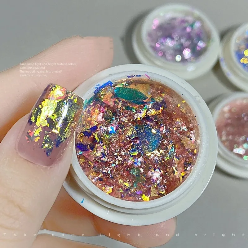 0.2g/1Jar Sparkly Glitter Nail Opal Flakes Magic Mirror Aurora Nail Sequins Pigment Iridescent Mermaid Chrome Pigment Dust