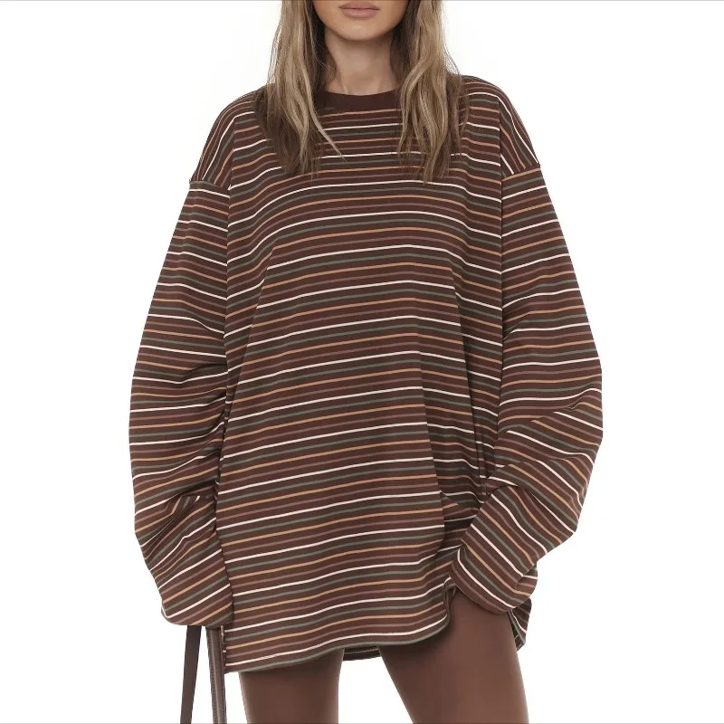 

Women Vintage Striped Printed Loose Blouse Woman Vintage Long Sleeve T Shirt Casual Top Long Sweatshirt Pullover Autumn Spring