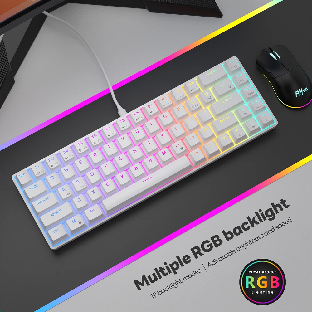 Imagem -04 - Royal Kludge-teclado Mecânico com Fio Teclado Hot-swappable 68 Teclas 68 Rgb Backlit Mda Pbt Keycaps Rk68