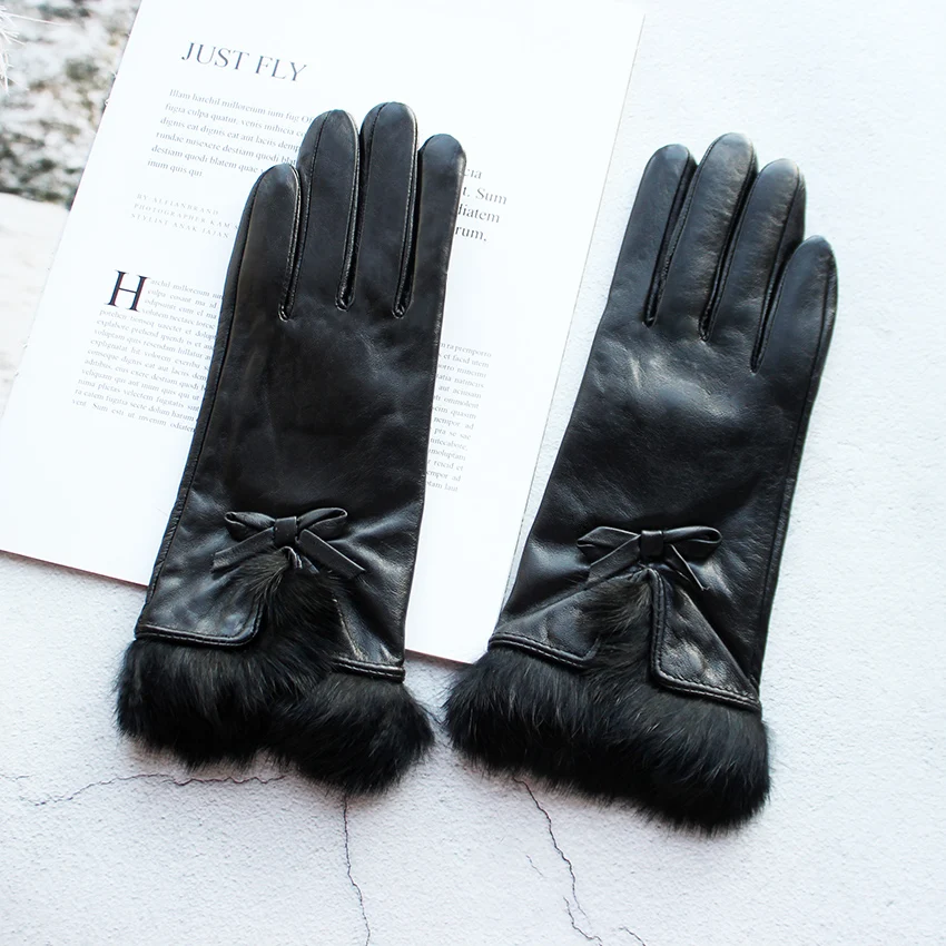 Winter Warm Sheepskin Gloves Women\'s Genuine Leather Velvet Lining Cold and Warm Fashion New Driving Motorcycle Riding Gloves