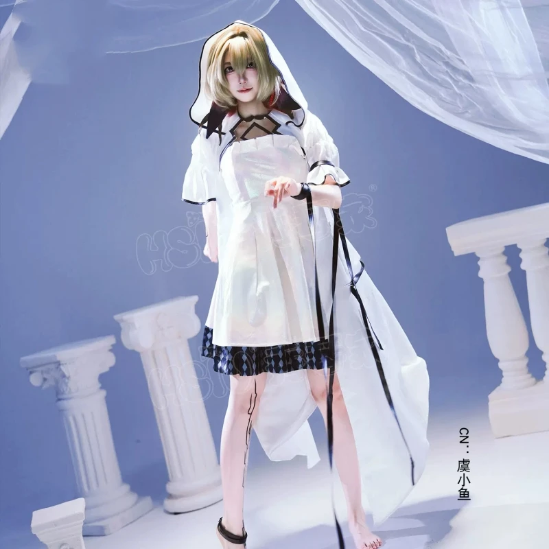 Stock Game Arknights Hilda Cosplay Costume White Windbreaker Dress Full Set Halloween Comic-con Party Suit Role Play Clothing