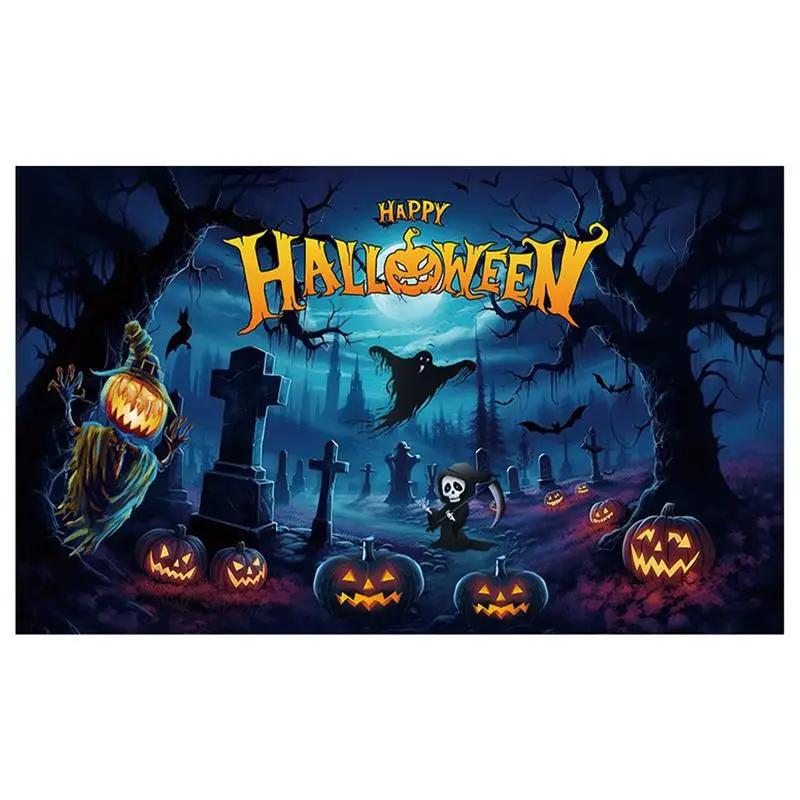 5.9x3.6ft Halloween Banner Backdrop Happy Halloween Decoration For Home Grave Pumpkin Ghost Halloween Party Suppiles