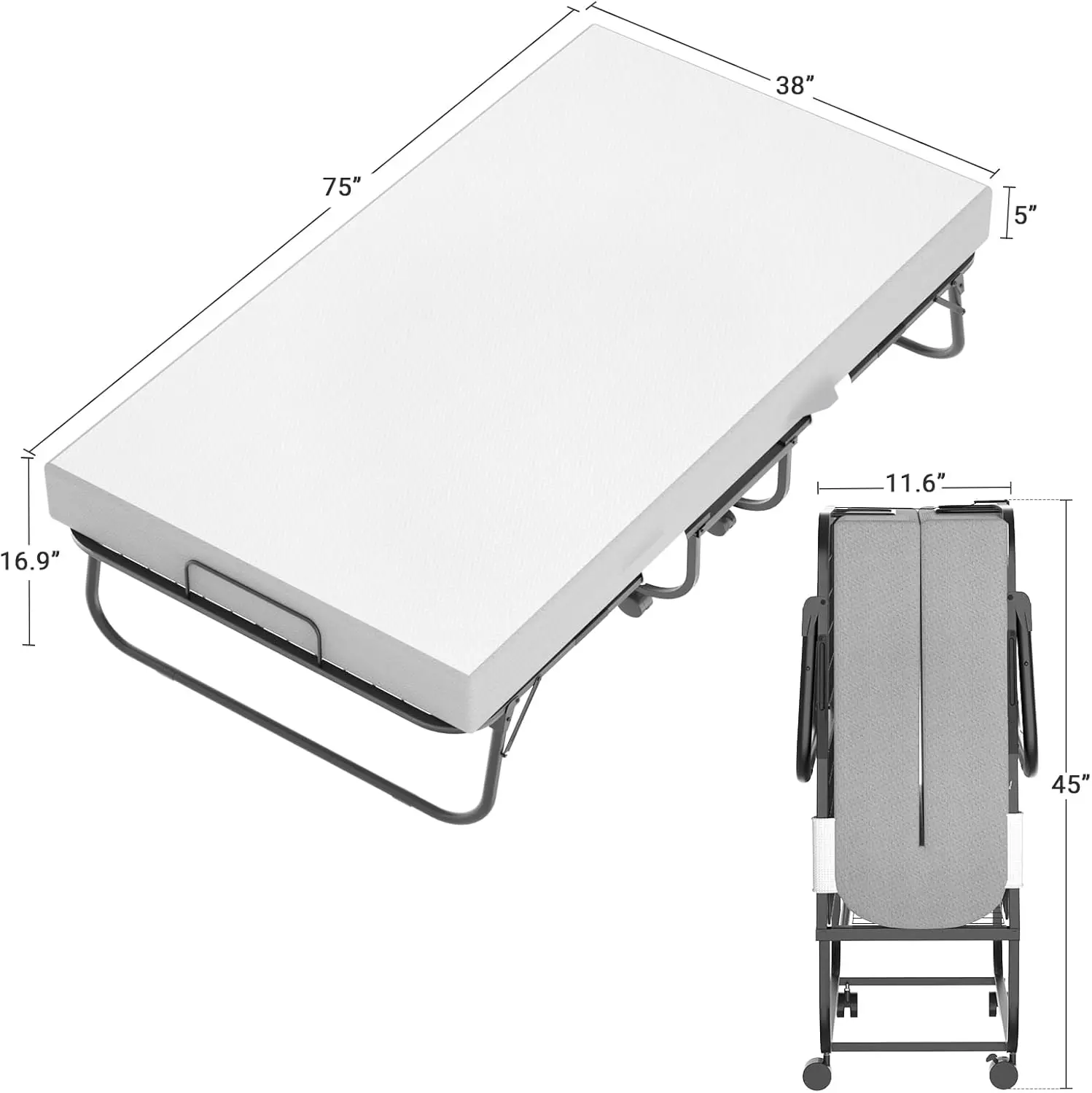 Twin Folding  with Mattress, 75