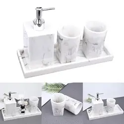 Bathroom Accessories Set Bottle Toothbrush Cup Tray Marble Texture Bath Kit for Bathroom Counter Apartment Home Sturdy