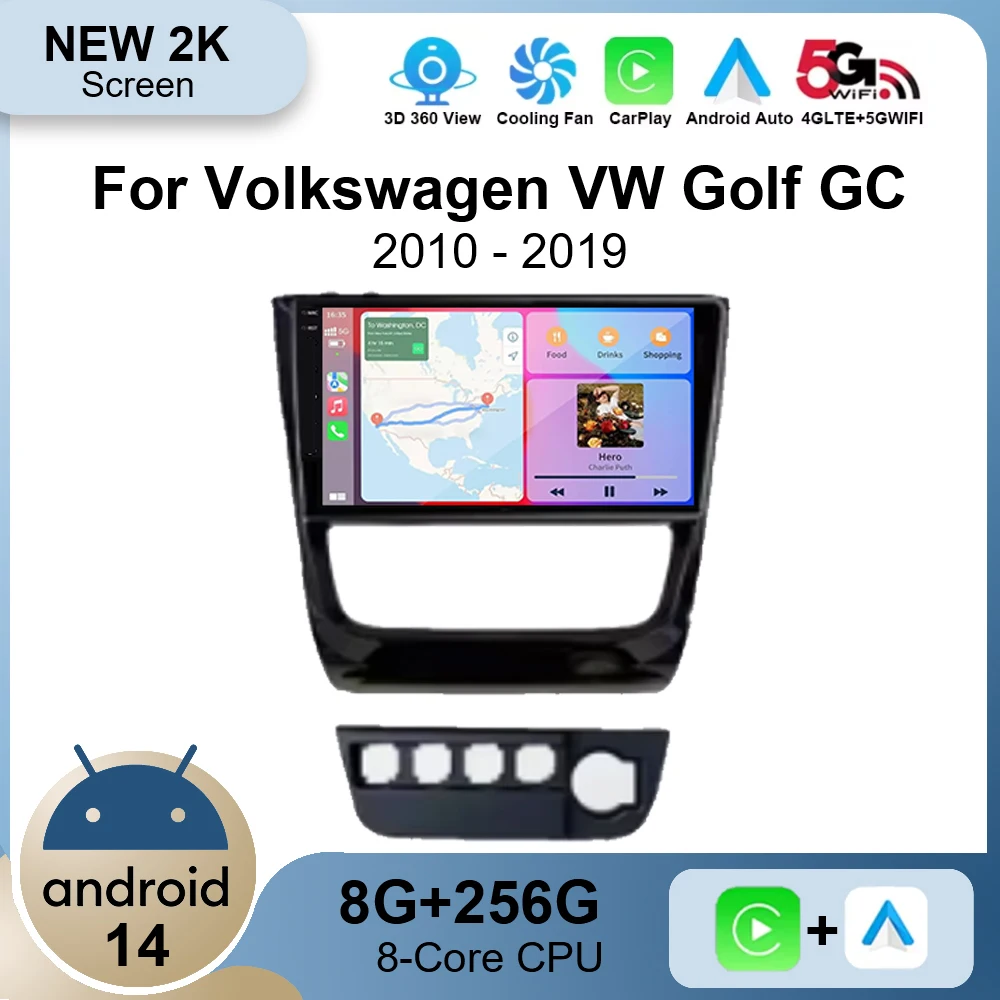 Android 14 Wireless Carplay Auto Car Radio for Volkswagen VW Golf GC 2010 - 2019 Multimedia Player GPS Navigation 4G+WIFI