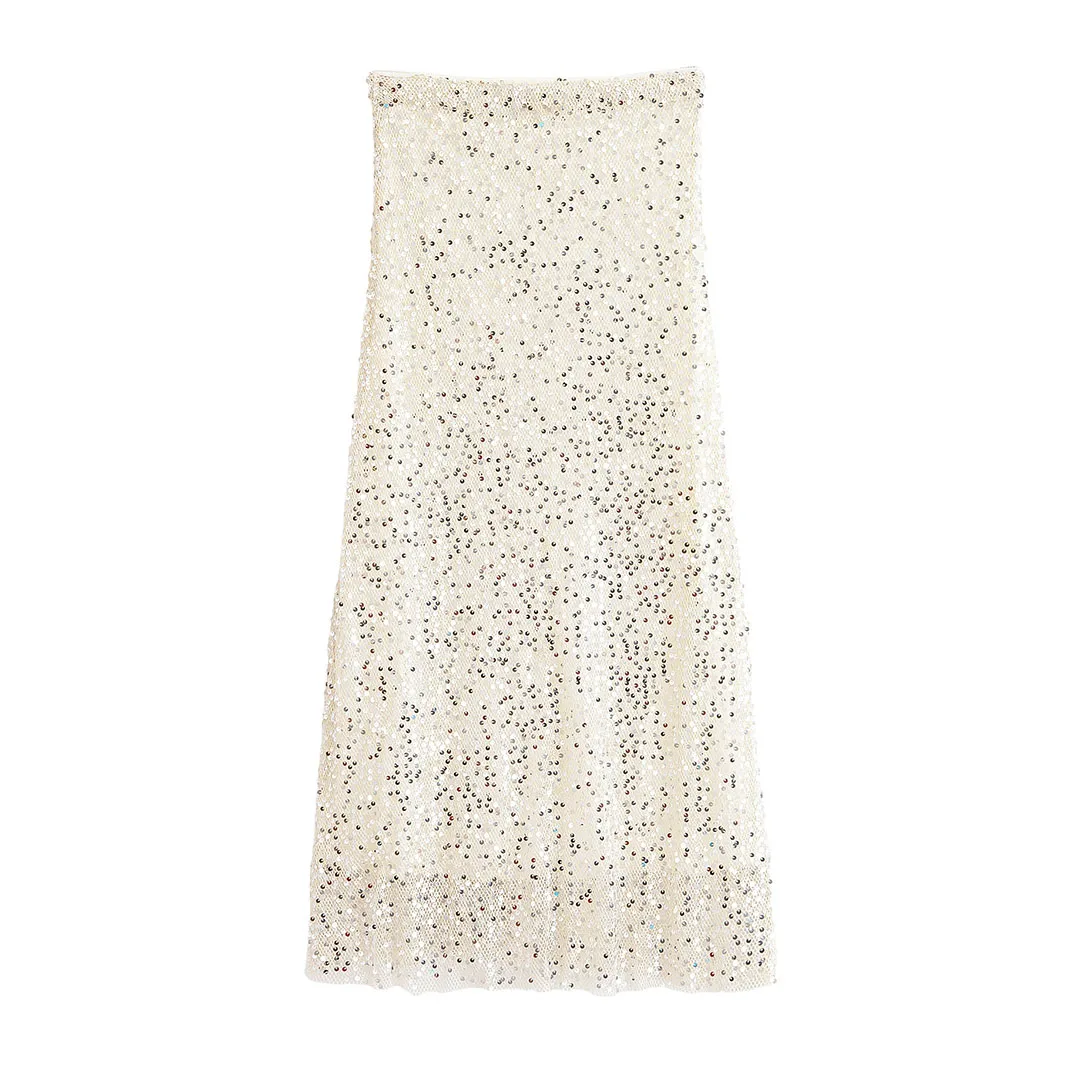 

Korejepo 2025 New Women Fashion European and American Style Slim Fit Pearl Embellished MIDI Skirt