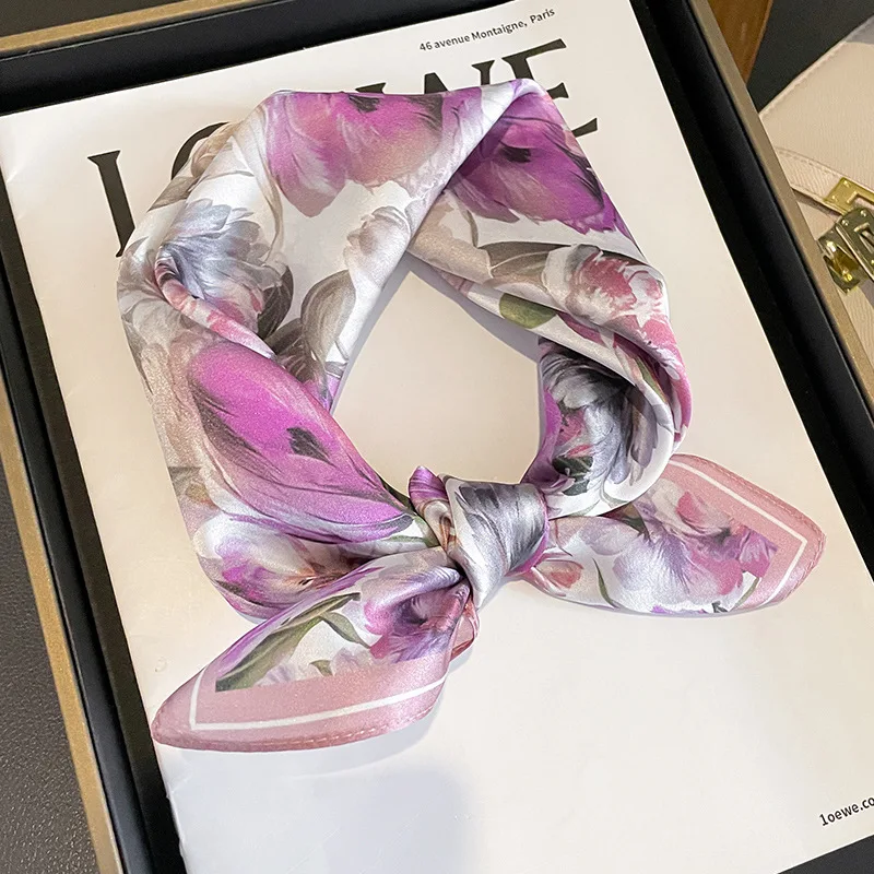 Fashion 100% Silk Satin Scarf Women Handkerchief Printed Bag Scarfs Female Square Head Bandana Small Neck Scarves For Ladies