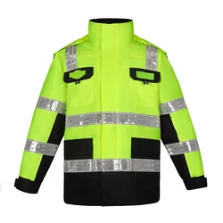 High Visibility Reflective Waterproof Windproof Coldproof Safety Jacket Detachable Hat and Cotton Liner Construction Workwear