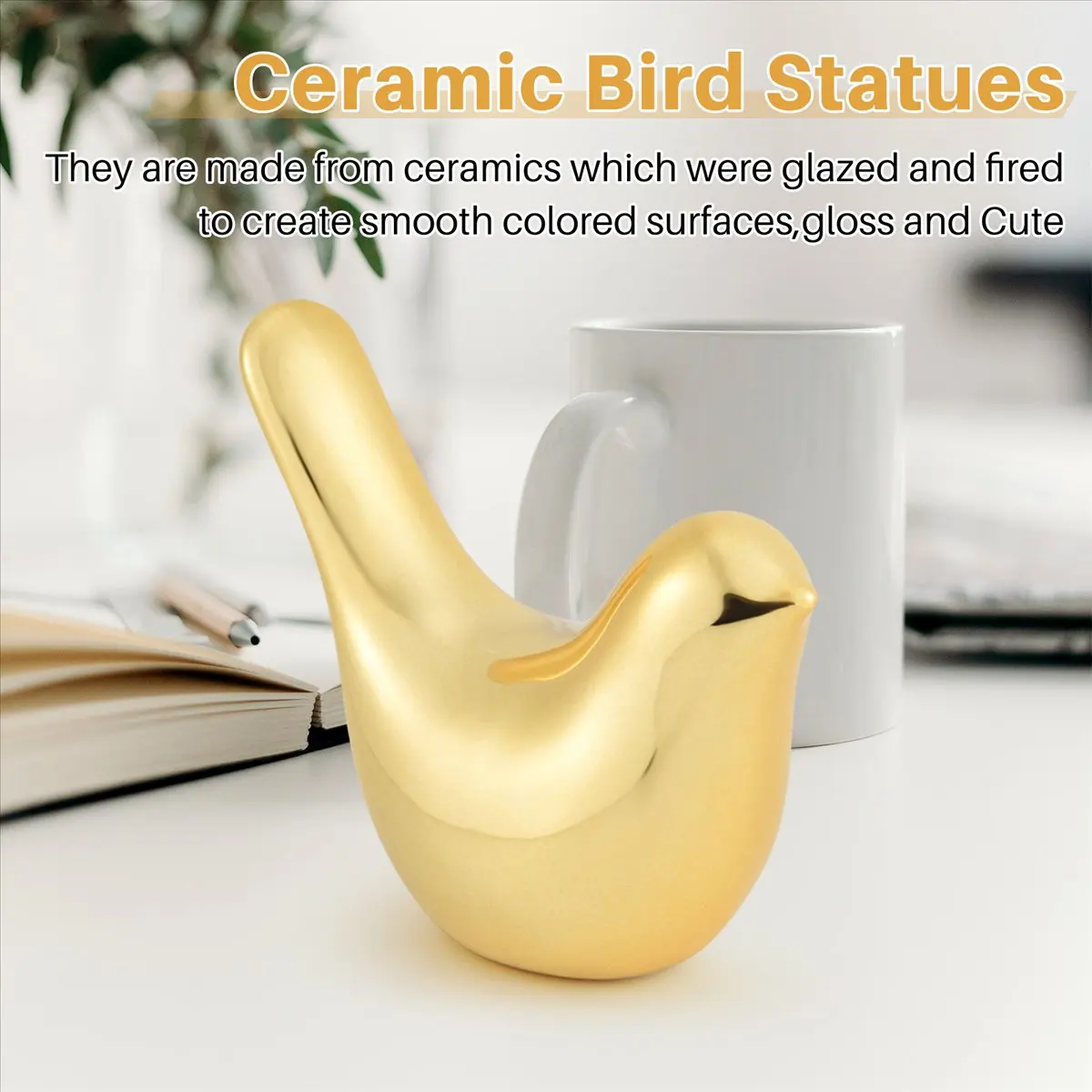 【HOT N07R】  House Figurines Modern Ceramic Bird Statues Animal Sculpture Home Decoration Crafts Gold Ceramic -S