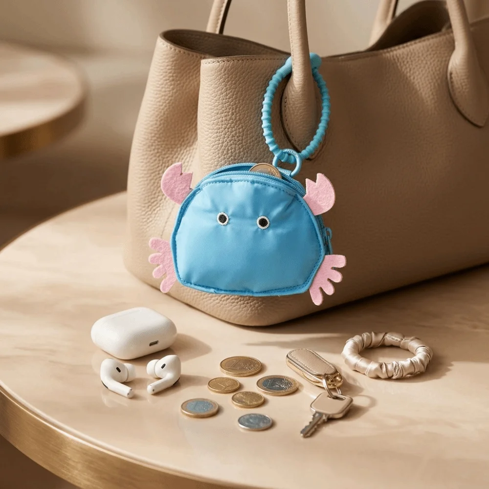 Soft Material Crab Shaped Storage Pouch Compact Mini Size Zipper Pouch Mini Coin Purse Hanging Clasp Playful Appearance