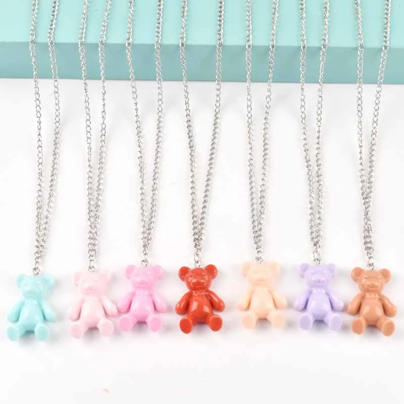 The New Colourful Resin Pendant Bears  Necklace Multicolor Jewelry Gifts for Women/Children