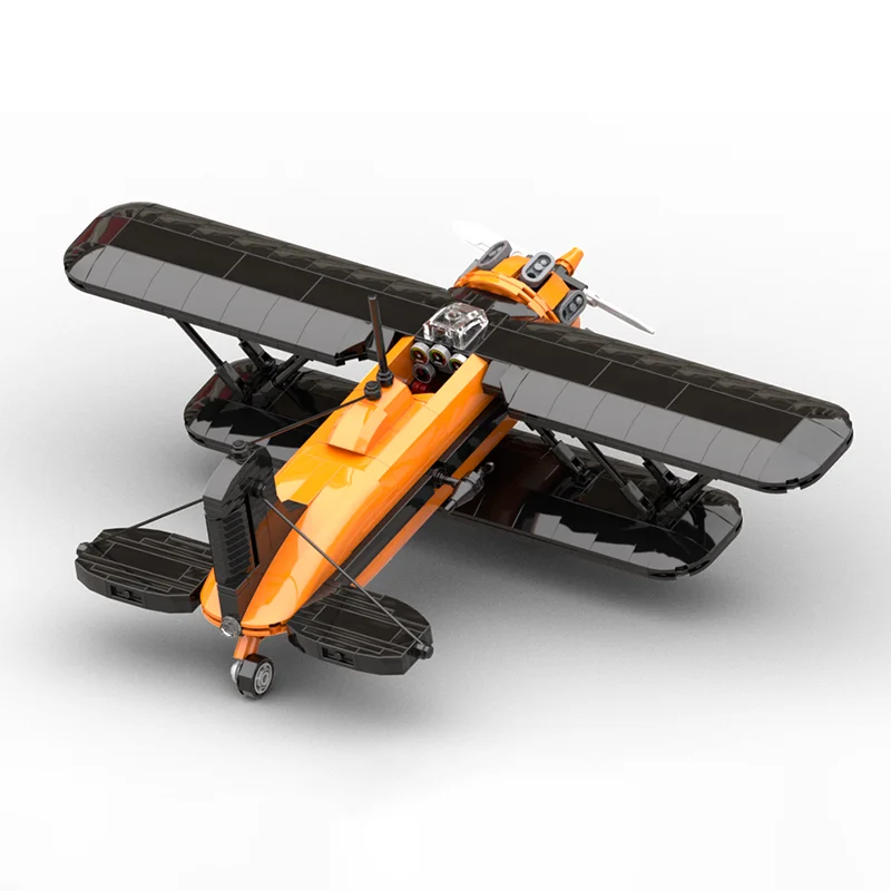 Moc Bouwstenen Jaren 1930 Tweedekker Zwart/Oranje Technologie Modulaire Bakstenen Model Geschenken Kerst Speelgoed Diy Sets Montage