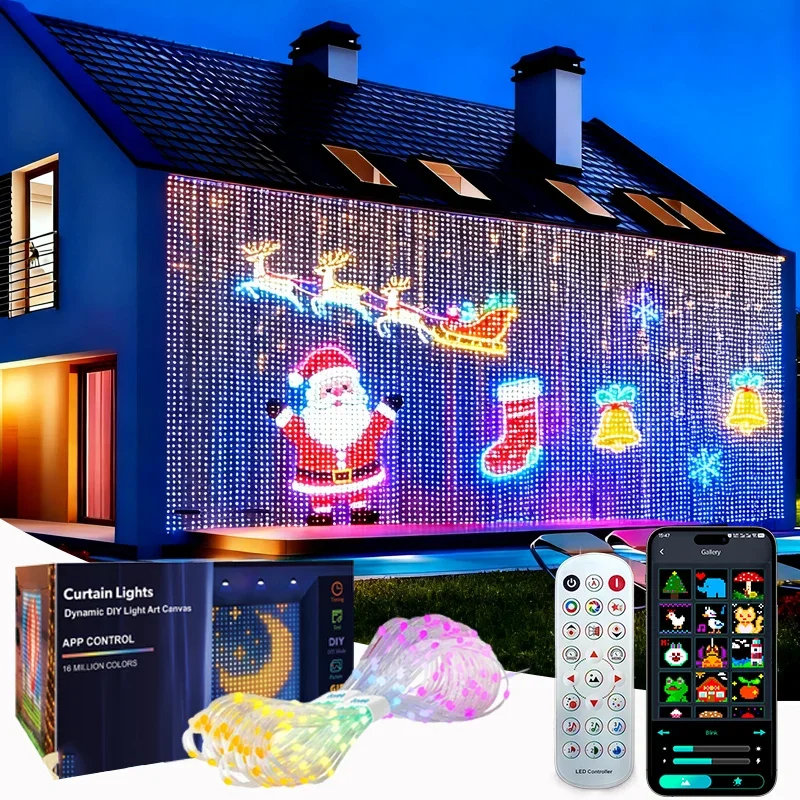 1/2PCS Smart LED Curtain Lights LED Fairy Lights App Control Music Sync DIY Pattern Waterproof for Indoor Outdoor Party Decor