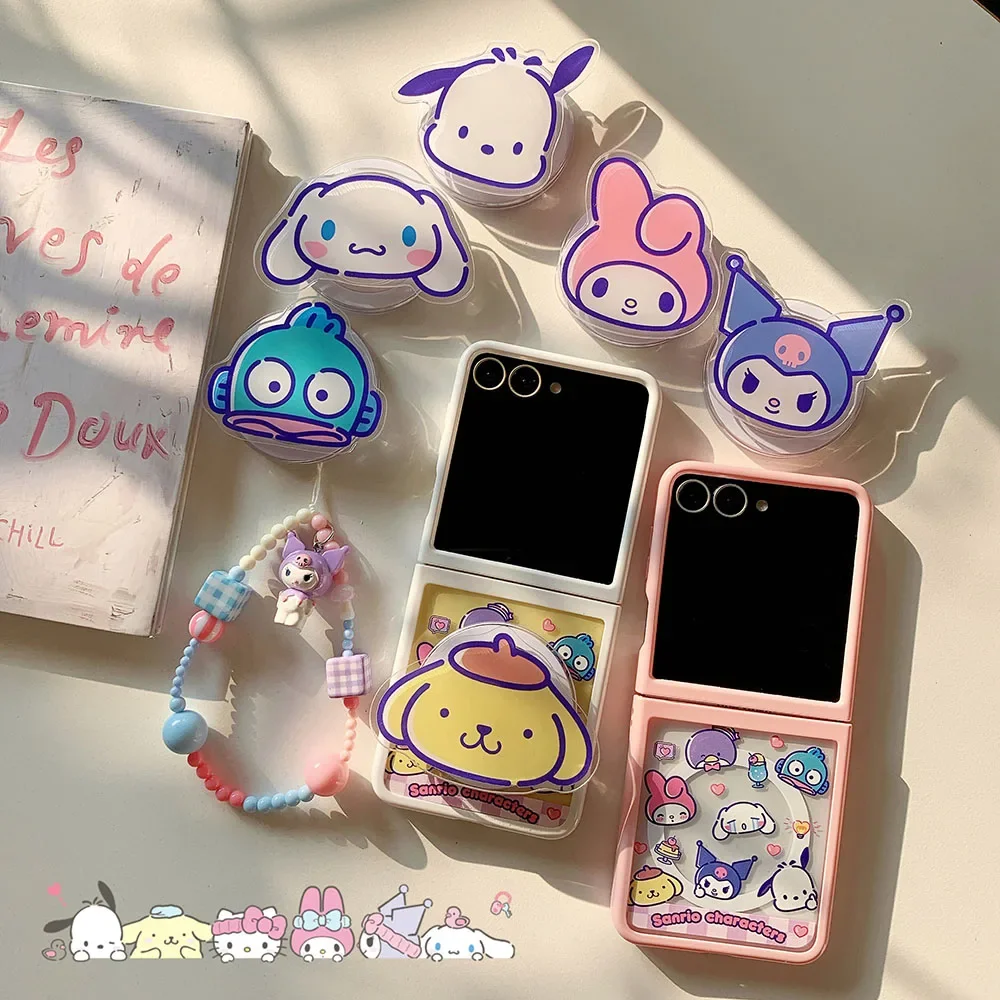 

Cute Cinnamoroll Kuromi For Magsafe Magnetic Bracket Lanyard Phone Case for Samsung Galaxy Z Flip 5 6 5G PC Hard Back Cover Gift