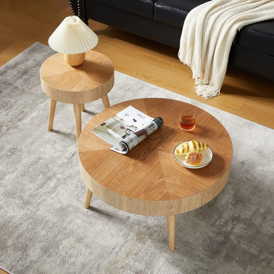 Nesting Round Coffee Table Set of 2 Farmhouse Modern Coffee Table tural Wood Nesting Tables Boho Side Table End Table Set for L