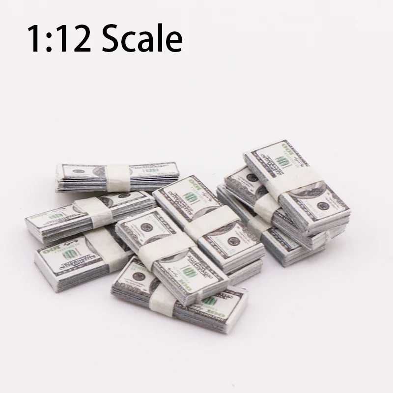 Mini dinero falso en miniatura a escala 1/12, modelo de billete de dólar para figura de acción, soldado, casa de muñecas, accesorios, juguetes para juego de imitación para niños