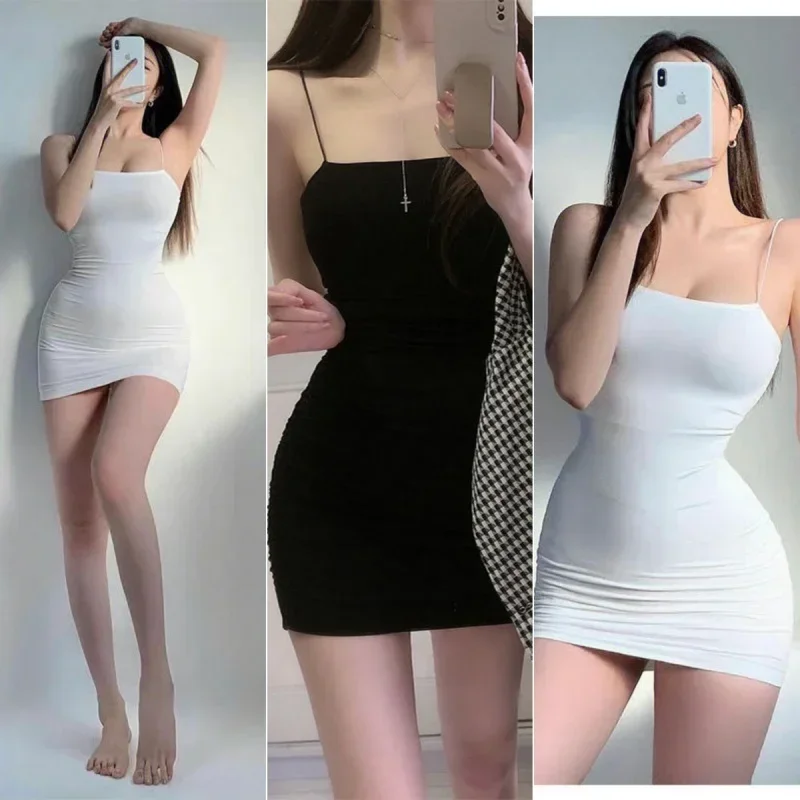 

WhiteBlack Sling Sleeveless Type a Short Women's Summer New Sexy Tight Sexy Slim Slimming Arm Covering Skirt Simple