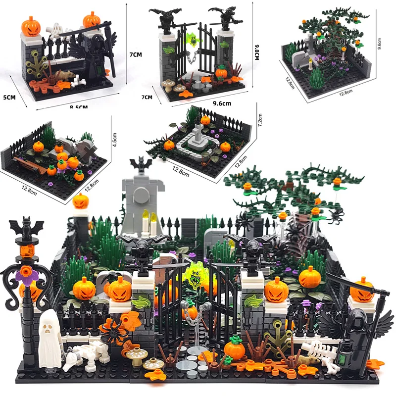 

Креативная серия Хэллоуина, маленькие строительные блоки MOC, собранный призрак, кладовище, декоративные кирпичи ужасов, детские игрушки, праздничные подарки