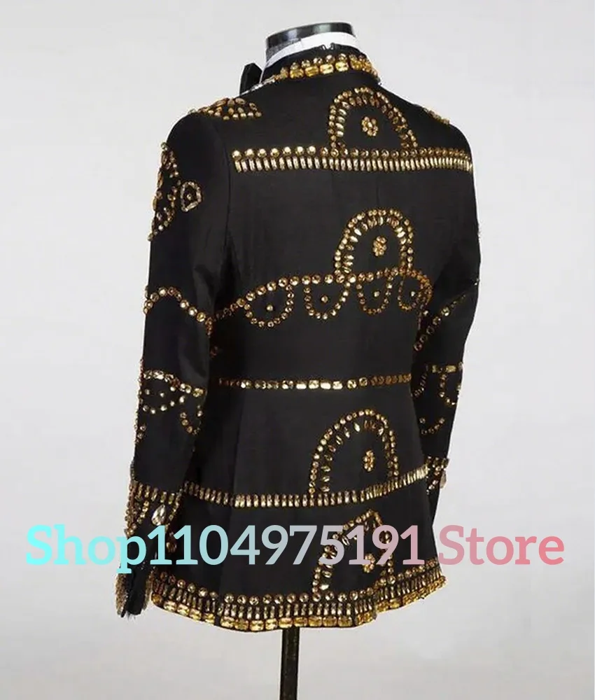 Luxury Crystal Ornament Tuxedos Men Suit Wedding Groom Temperament Men's Stage Costume Special Occasion Gowns prom dresses