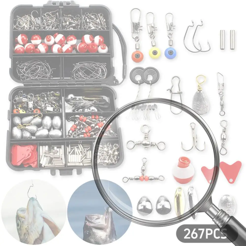 

267pcs Fishing Tools Accessories Kit Set with Fishing Box Fish Hooks Bait Parts Sinkers Outdoor Fishing Accessories Set