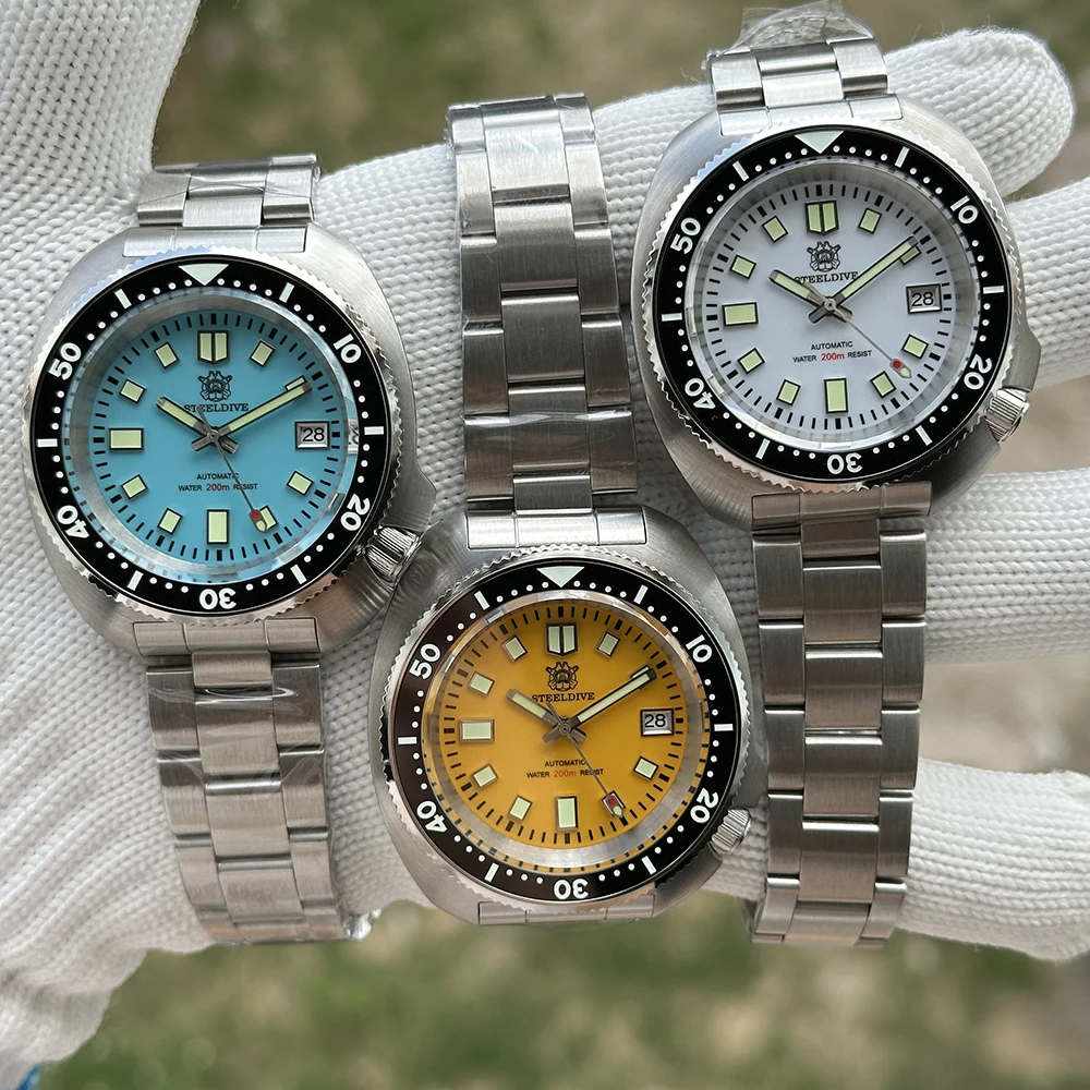 STEELDIVE New Arrival SD1974 Yellow Dial Black Ceramic Bezel Super Luminous NH35 Automatic 200m Dive Watch with Milled Clasp
