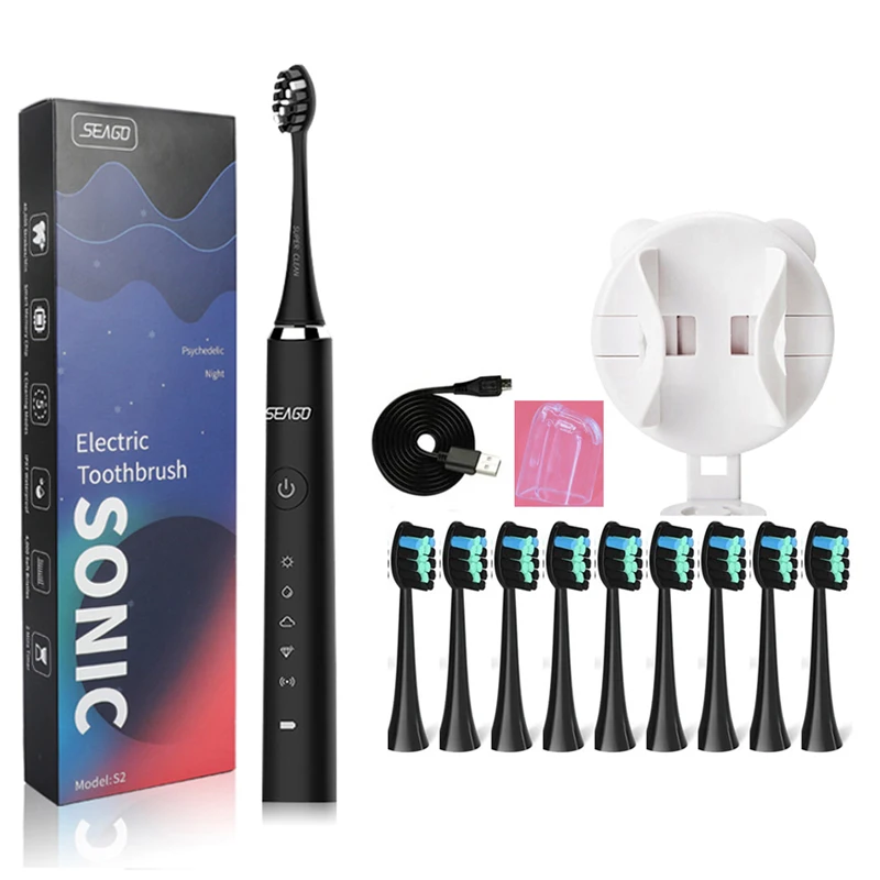 Seago SG-S2 Sonic Electric Toothbrush 5 Models Washable Electronic Teeth Brush USB Rechargeable IPX7 With 10 Brush Heads