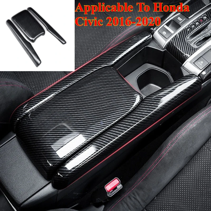 

ABS Carbon Fiber Center Armrest Box Cover Panel Trim Applicable To Honda Civic 2016-2020 Console Arm Rest Storage Box Lid Cover