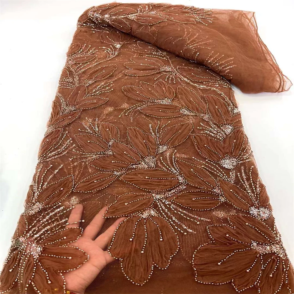 

African Lace Fabric 2024 High Quality Lace French Sequins Embroidery Beads Tulle Lace Fabric For Party Dress xc-0290