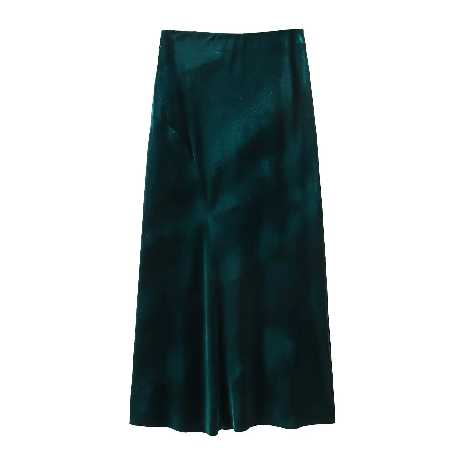 Maxdutti French Velvet Winter Vestidos Skirt Women High Waist Dark Green Elegant Retro Midi Half Skirt