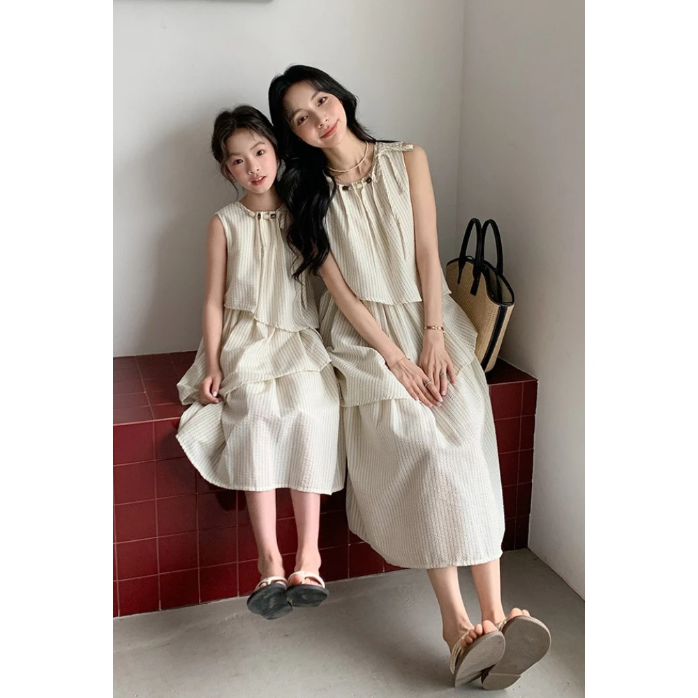 2026-summer-family-matching-outfits-unisex-solid-color-striped-shirt-dress-set-for-family-casual-beach-vacation-wear