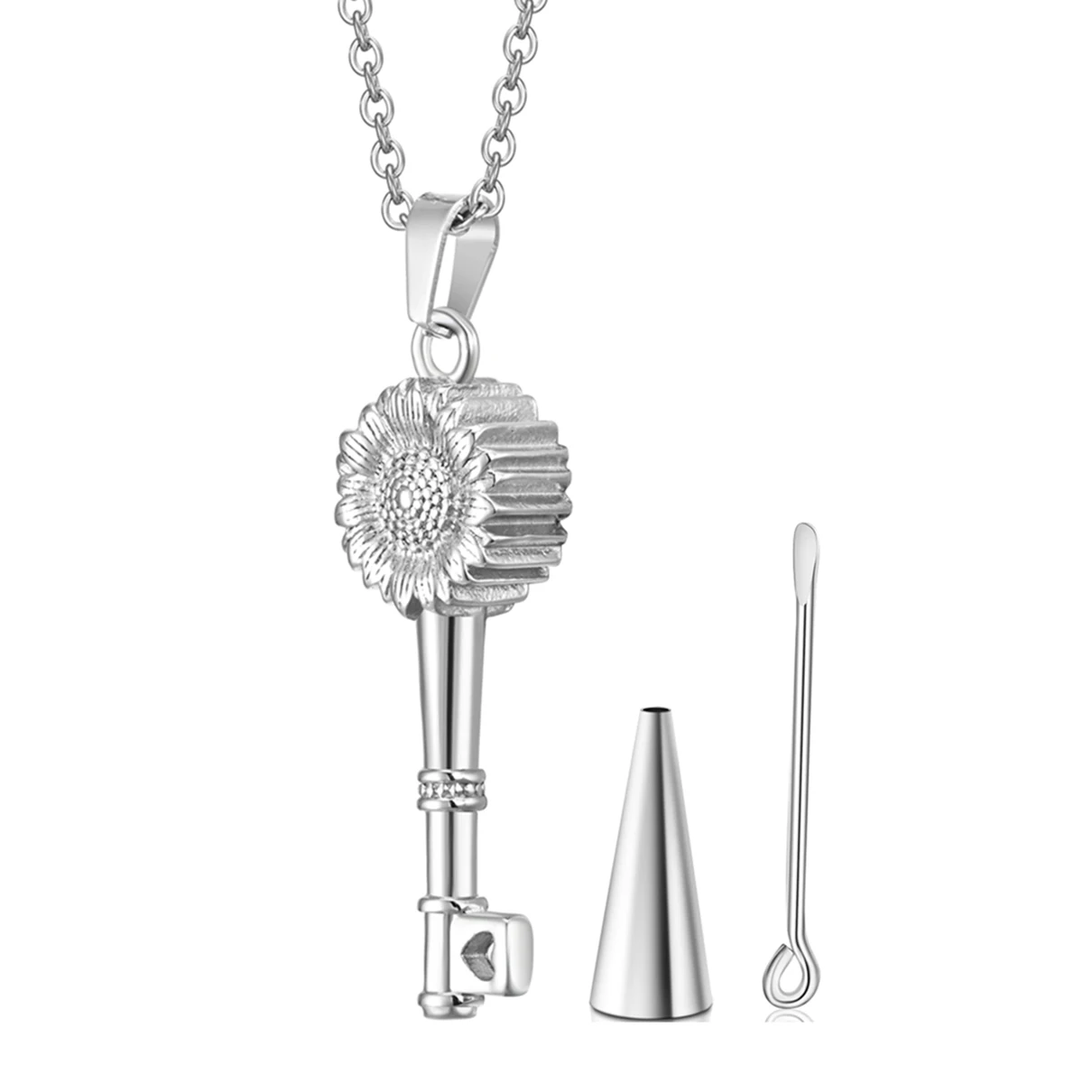 2026 Stainless Steel Key Urn Necklace Sun Flower Urn Pendant Cremation Ashes Keepsake Memorial Jewelry For Women Dropshipping