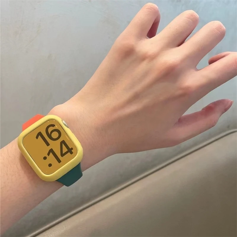 Case+Strap For Apple Watch band 44mm 45mm 40mm 41mmm 38mm 42mm 44mm 45mm Slim Silicone bracelet iWatch series 4 5 6 se 7 8 Band