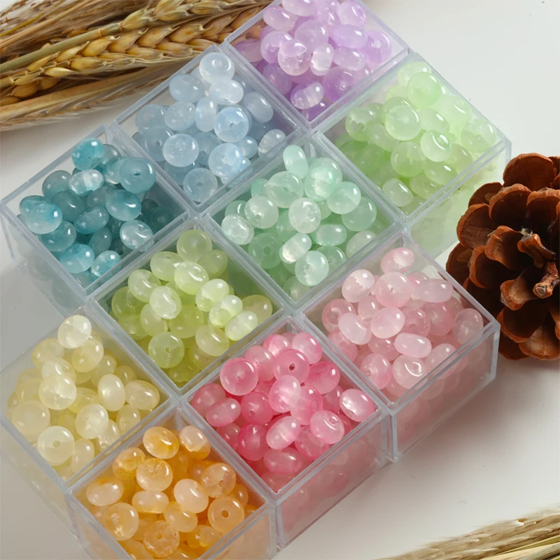 5×8mm Flat Round Ink Stained Colorful Crackle Abacus bead Glass Loose Bead For Jewelry Handmade Bracelet DIY Keychain Accessorie
